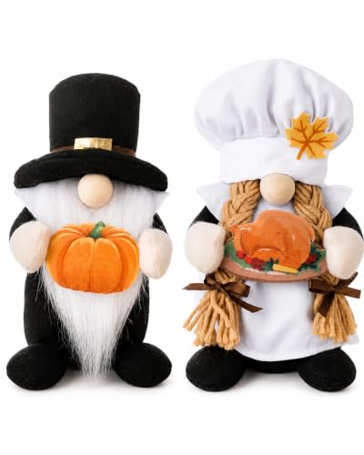 Pilgrim Chef Gnome Decor - Fall Harvest Thanksgiving Plush Set (2 Pack)