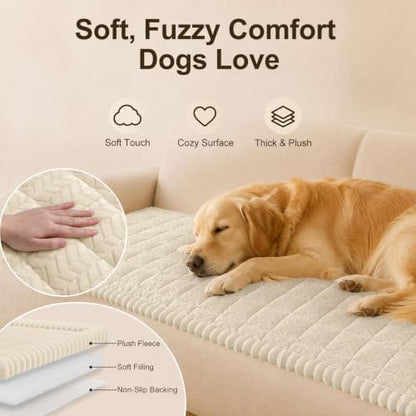 DecorUhome Non-Slip Plush Couch Cover for Dogs Beige 27.6x59 Inches