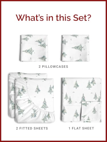 CGK Unlimited Christmas Sheet Bedding Set - Green Xmas Trees, Split King Size Variation 62