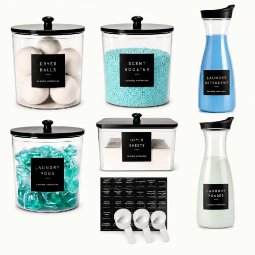 Black Circular Laundry Organization Set with 4 Containers & 2 Dispensers
