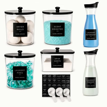 Black Circular Laundry Organization Set with 4 Containers & 2 Dispensers
