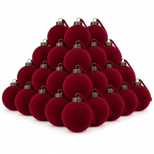 3.15 Inch Velvet Christmas Balls Bulk Set - Red Holiday Tree Ornaments