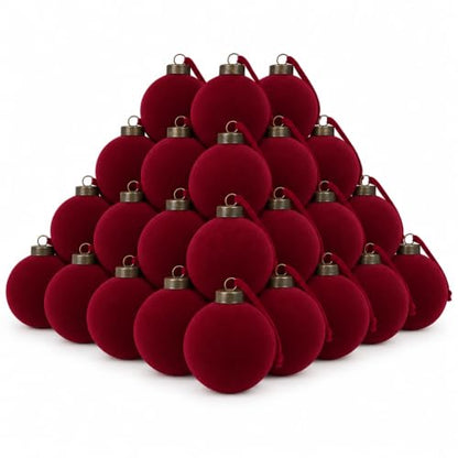 3.15 Inch Velvet Christmas Balls Bulk Set - Red Holiday Tree Ornaments