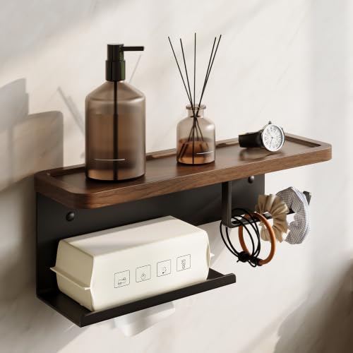3-in-1 Wall-Mounted Toilet Paper Holder with Shelf - Matte Black Bathroom Organizer