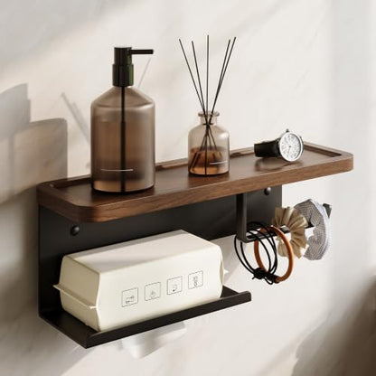 3-in-1 Wall-Mounted Toilet Paper Holder with Shelf - Matte Black Bathroom Organizer