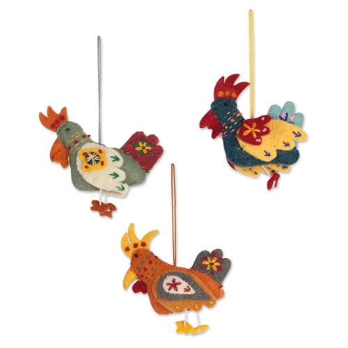 Handmade Felted Wool Animal Ornaments Set of 3 - Christmas Holiday Decor