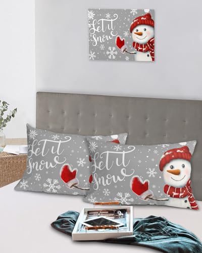 Christmas Snowman Pillowcases 20x26 Inches - Gray 2 Pack Winter Decor