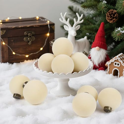 Velvet Christmas Balls Set - Creamy White 15 Pack with 10 Bows for Holiday Decor