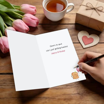White Birthday Card for Besties & Family - Funny Toast Pun Gift