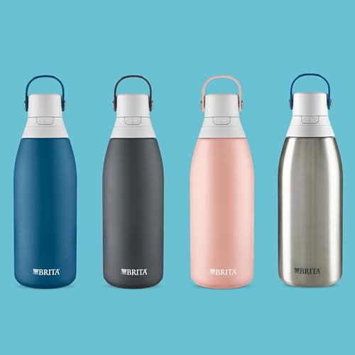 Brita Stainless Steel Premium Filtering Water Bottle, BPA-Free, Reusable, Insulated, Replaces 300 Plastic Water Bottles, Filter Lasts 2 Months or 40 Gallons, Includes 1 Filter, Rose - 32 oz.