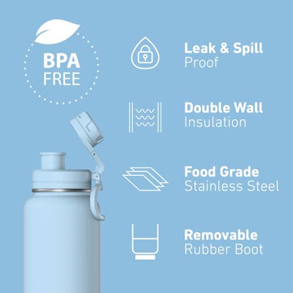 Sport Insulated Water Bottle 32oz with Straw & Chug Lid - Serenity Blue