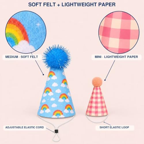 Mini Party Hats for Stuffed Animals and Pets, Set of 25