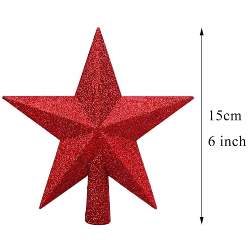 Aneco Red Glitter Christmas Tree Topper 6 Inch Shatterproof Star Treetop