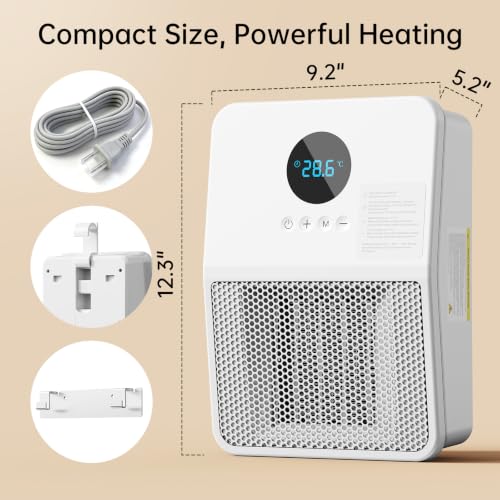 Wall Heater for Indoor Use - 1500W PTC Ceramic Space Heater with Remote - White