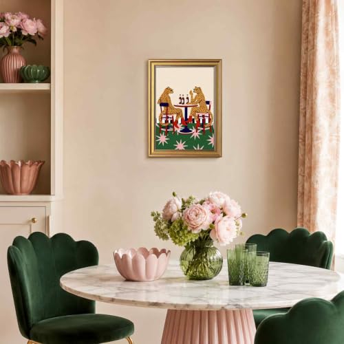 Retro Leopard Wall Art with Gold Frame - 12x16in Whimsical Animal Decor