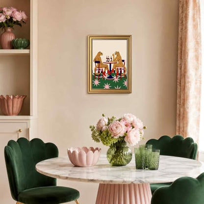 Retro Leopard Wall Art with Gold Frame - 12x16in Whimsical Animal Decor