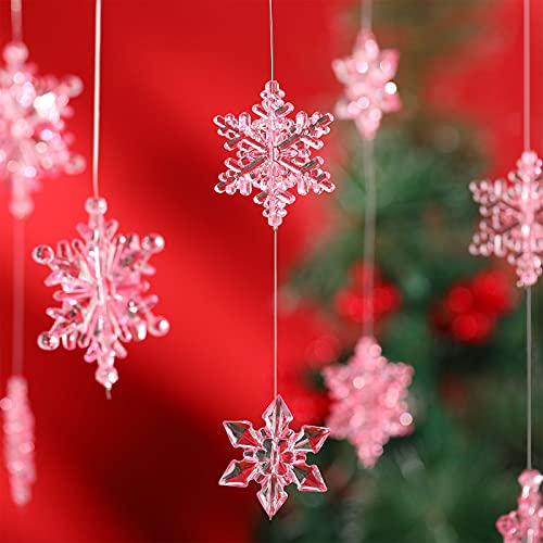 Christmas Snowflake Ornaments Set - Clear Light Pink Acrylic DIY Decoration, 35 Pieces