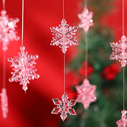 Christmas Snowflake Ornaments Set - Clear Light Pink Acrylic DIY Decoration, 35 Pieces