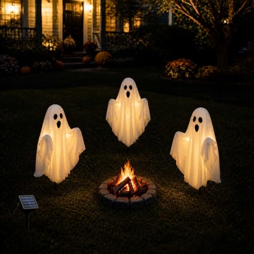 Halloween Ghost Decorations Outdoor Solar Pathway Lights 3-Pack