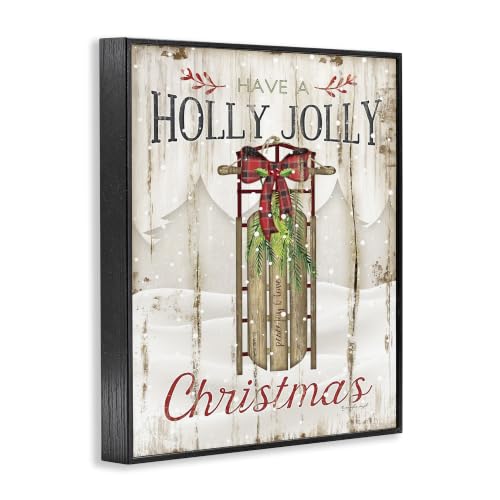Holly Jolly Christmas Sleigh Wall Art - 16x20 Framed Holiday Decor