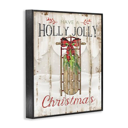 Holly Jolly Christmas Sleigh Wall Art - 16x20 Framed Holiday Decor