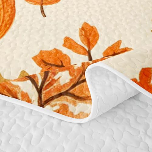 Castle Fairy Autumn Pumpkin Quilt Set Full Size with Pillow Shams - Orange Beige