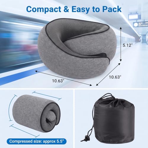 Travel Neck Pillow with Memory Foam - 360° Support, Compact U-Shaped Design