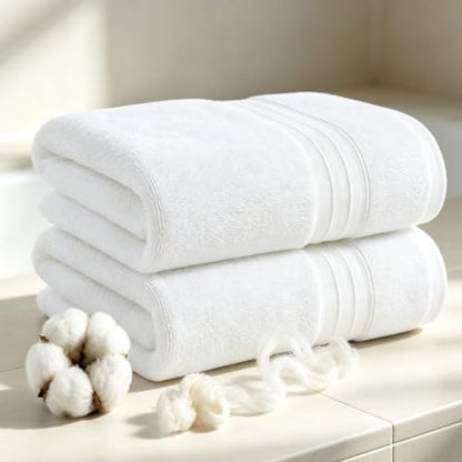 White Extra Large Cotton Bath Towels 2 Pack 30 x 56 Inches - Soft & Absorbent