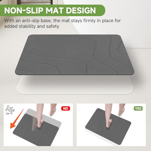 Stone Bath Mat 2 Pack - Dark Grey-Wave Diatomaceous Earth Fast Drying Non-Slip