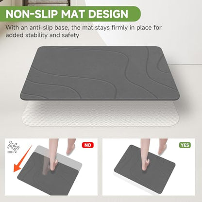 Stone Bath Mat 2 Pack - Dark Grey-Wave Diatomaceous Earth Fast Drying Non-Slip