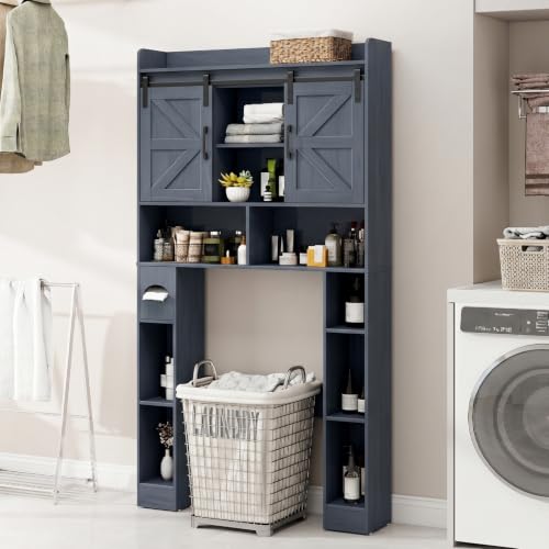 Vabches Over The Toilet Cabinet with Sliding Doors - Blue