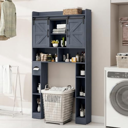 Vabches Over The Toilet Cabinet with Sliding Doors - Blue