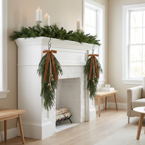 Artificial Christmas Teardrop Swag with Pine Stems - Brown Variation, 26 Inches