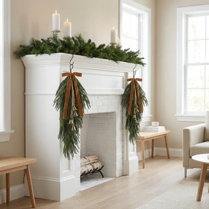 Artificial Christmas Teardrop Swag with Pine Stems - Brown Variation, 26 Inches