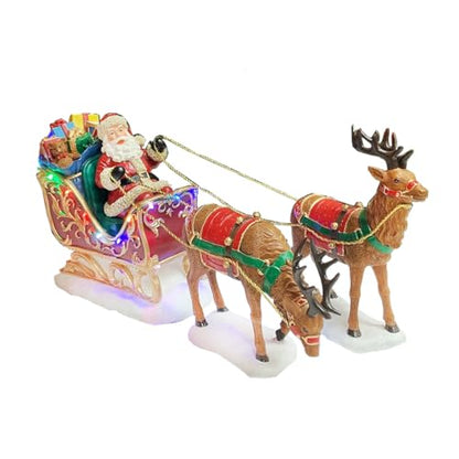 Christmas Santa Sleigh with Reindeer LED Tabletop Decoration Hand-Painted