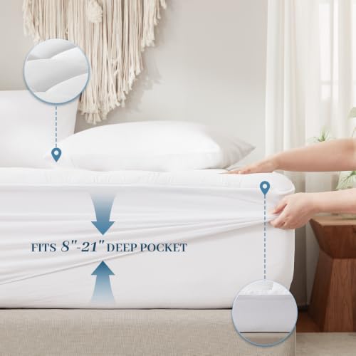 White King Size Cotton Mattress Topper with Memory Foam Layer & Deep Pocket