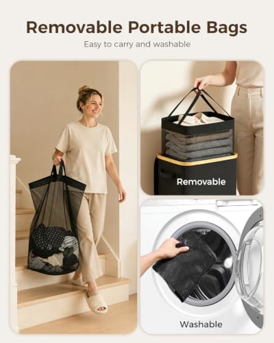 100L Laundry Hamper with Lid Black - Large Clothes Storage Bin with Removable Bag & Foot Loop