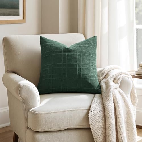 MIULEE Dark Green Linen Plaid Pillow Covers 24x24 Set of 2 - Farmhouse Decor