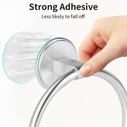 Jesginboo Adhesive Hand Towel Ring - Brushed Nickel, Round Wall Mount