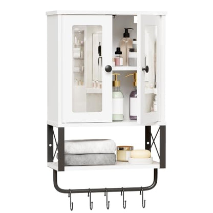 Wall-Mounted Bathroom Medicine Cabinet with Mirror and Towel Bar