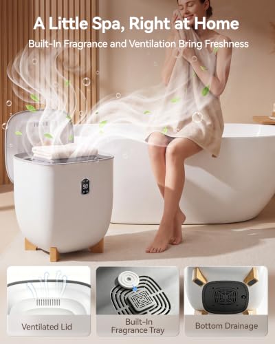 25L Towel Warmer for Bathroom - White, 3 XL Towels, Blankets, Natural Grain
