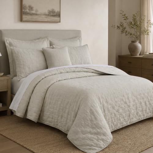 French Flax Linen Pillow Sham - Standard 20x26in Natural Tack Quilted