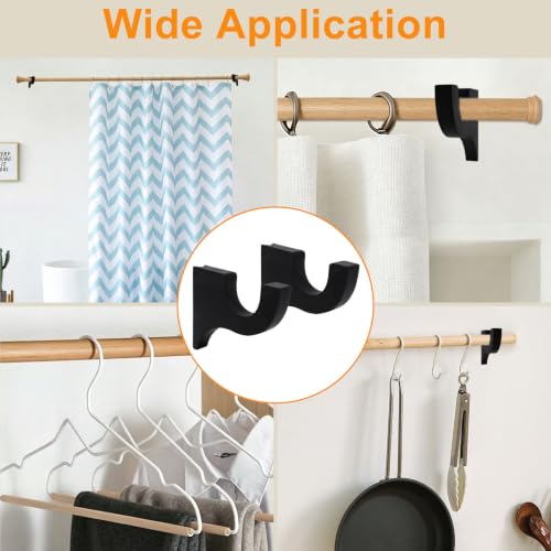 Black Wooden Curtain Rod Brackets Set of 2 - Heavy Duty Wall Mount Holders