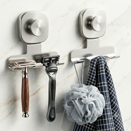 Heavy Duty Suction Cup Razor Holder for Shower - Brushed Silver, 7KG Support