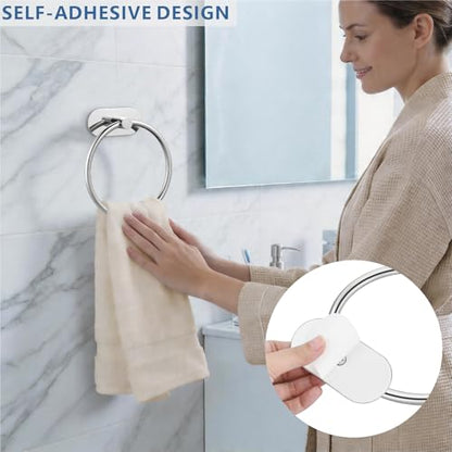 Self-Adhesive Towel Ring - No Drill Stainless Steel Wall Mount Bathroom Kitchen