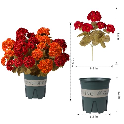 Artificial Geranium Flowers for Outdoors 12-Pack Fall Garden Decor with Red & Orange Variations
