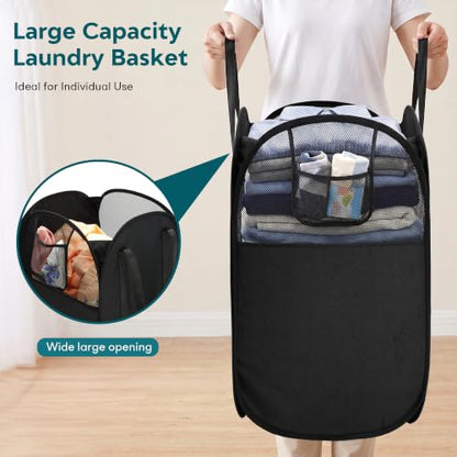 Black Collapsible Laundry Basket 100L with Handles - Foldable Clothes Hamper