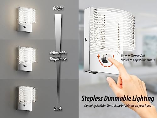 URSOLA Wall Sconce LED Wall Lamp with Dimmer Switch and USB Charging Port Oval Linear Sleek Lampshade 110 Volt Hardwired Wall Light 4000K Sconces Wall Lighting (Chrome)