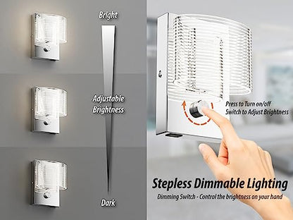 URSOLA Wall Sconce LED Wall Lamp with Dimmer Switch and USB Charging Port Oval Linear Sleek Lampshade 110 Volt Hardwired Wall Light 4000K Sconces Wall Lighting (Chrome)