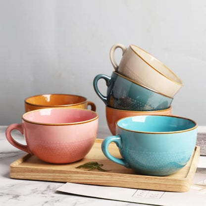 Orange Ceramic Soup Mug with Handle - 24 Ounce XXL Coffee Tea Cereal Bowl